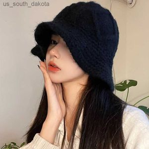 Japanese Knitted Bucket Hats for Women Autumn and Winter Black Retro Big Head Waist Fisherman's Cap Harajuku Simple Ins Hat L230523