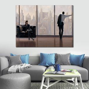 Modern Canvas Art New York State of Mind Brent Lynch Handmade Figurative Oil Painting Contemporary Wall Decor for Living Room