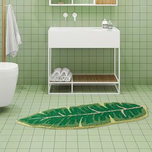 Tapetes de folha verde tapete de banheiro de banheiro macio e macio Anti -Bathmat Bedroom Floor Papada Ponta do quarto Crianças Decoração decorativa de casa