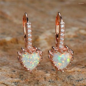 Creolen Boho weiblich kleines Herz Roségold Farbe Hochzeit Schmuck weiß blau Feueropal Stein für Frauen