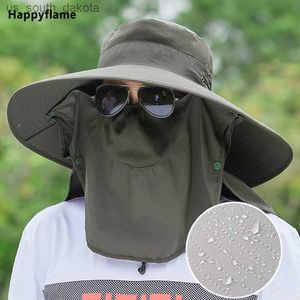 14CM Big Brim Hat Men and Women Removable Mask Fisherman Hats Sun Hat Bucket Hat Visors Sunscreen Fishing Cap Mountaineering Hat L230523