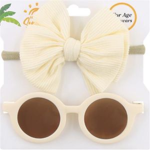 Cute Children Sunglasses With Cotton Elastic Headband 2Pcs Set Beach Sunshade Baby Sun Glasses Kids Puff Bow Headwear