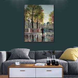 French Street Canvas Art Boulevard Walk Brent Heighton Painting Handmade Landscape Artwork for Coffee Bar Pub Best