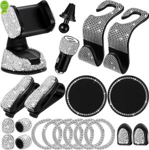 Novo 20 pçs/conjunto acessórios de carro bling para mulheres strass suporte de telefone para carro universal auto interior ganchos conjunto rosa branco preto vermelho