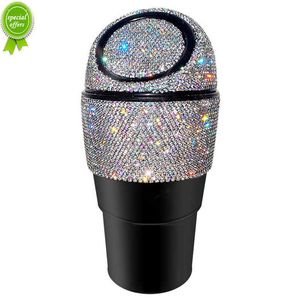 New Bling Rhinestone Car Trash Garbage Can Diamond Crystal Auto Trash Dust Case Holder Mini Garbage Bin Press Type Car Storage Box