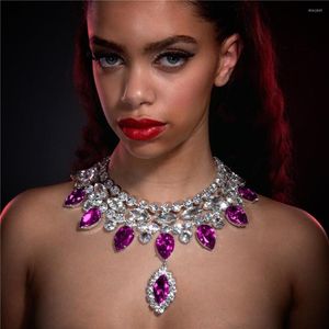 Pendant Necklaces Fashion Crystal Hollow-out Large Teardrop Women's Wedding Party Rhinestone Tassel Necklace Jewelry