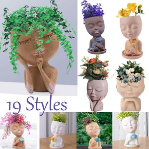 Vases Girls Face Head Flowers Decoration Resin Succulent Planting Flowerpot Gardening Growing Planter Flower Pot Table Ornaments 230603