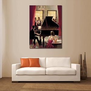 Современное холст -искусство фортепиано джаз Брент Хайтон Хранителя ручной картины. Современный декор стен для гостиной для гостиной