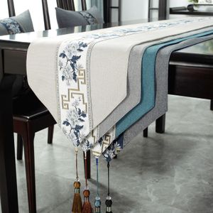 Table Runner Chinese Style Table Runner Embroidery With Tassels Wedding Party Bridal Shower Birthday Blue Pink Home Christmas Decoration 230605