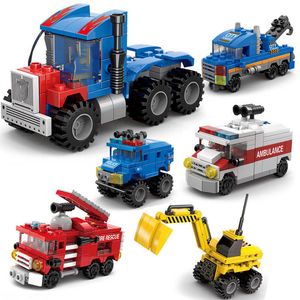 Blocos de transformação 6 em 1 de modelos de ambulância e caminhão de bombeiros de tecnologia automotiva urbana blocos de construção criatividade de brinquedos criativos G220603
