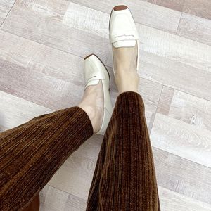 Dress Shoes Leather Pumps Top Layer Cowhide Square Toe Color Matching Thick Heel Soft Sole Non-grinding Mid-heel Work For Women