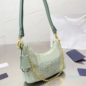 Hobo Grass Woven Underarm Bag Straw Handbags Chian Crossbody Bags Shoulder Handlock Strap Leather Multiple Colors