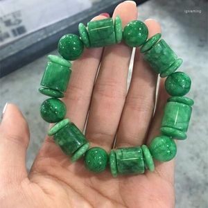 Link Armbänder Natürliche grüne Jade handgeschnitzte Perlen Jaspis Jadeit Armband Männer Smaragd Armreifen