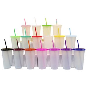 700ml Drink Tumbler 24oz Plastic cup Clear Frosted Drinking Tumblers with Straw Summer Reusable cold drinks cup beautiful Coffee beer mug DIY