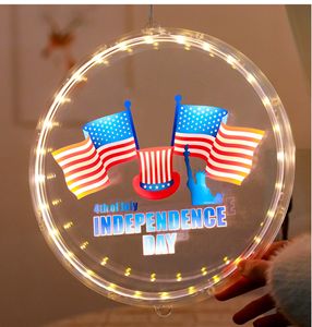 LED Light Strip 4th of July American National Day Lantern Independence Day Decorative Light Color Printing Flag Luminous Disc Hanging Light store front home warm