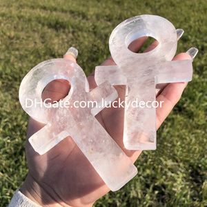 Natural Clear Quartz Crux Ansata Decor Hand Carved White Crystal Gemstone Ankh Cross Lucky Protection Rock Mineral Ancient Egyptian Symbolism The Key of Life Amulet