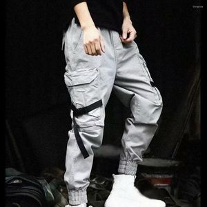 Men's Pants Men Cargo Solid Color Hip Hop Drawstring Strap Decor Ankle-banded Stretchy Waist Jogger Trousers Army Sweatpants