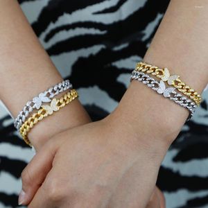 Charm Bracelets Iced Out Women Butterfly Bracelet Bangle With Cz Cuban Chain Hip Hop Jewelry Gold Silver Color Plated For