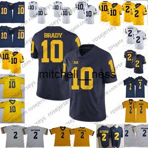 Mit8 NCAA Michigan Wolverines #10 Tom Brady Jersey Hot Sale #2 Charles Woodson Shea Patterson 2019 New College Football Navy Blue White Yellow