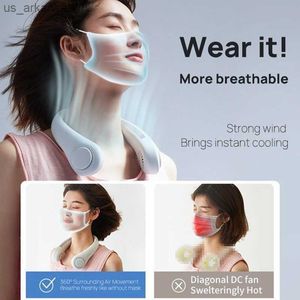 360 Degree Adjustment Hanging Neck Small Fan Bladeless No Curling Hair Portable Small Low Noise Cool Massage Relax 3 Speed Modes L230523