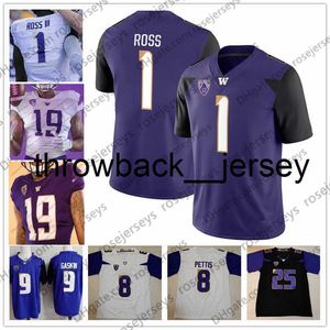 thr Washington Huskies # 1 Warren Moon John Ross III 6 Desmond Trufant 10 Jake Locker 21 Marcus Peters Maglia da calcio nera viola bianca Reited