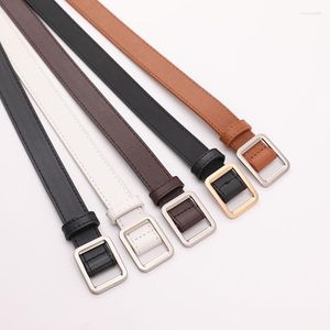 Cinture AWAYTR Black White Lady's Slim Thin Belt Square Head Pin Buckle Donna Elastico in vita Jeans color caramella