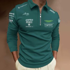 R1OL MEN THERTS POLOS NEW ASTON MARTIN F1 TEAM GREEN LONG SLEEVED POLO RACER EARGE LARGE SIZE LARGE LATESING 2023