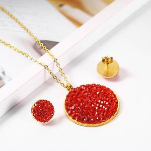 Collana Orecchini Set OUFEI Accessori per gioielli in acciaio inossidabile Collane in pietra rossa Pendenti Decorazione sulla catena al collo Lotti all'ingrosso