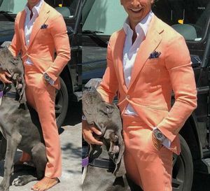 Męskie garnitury Peach Beach 2 sztuki Mens 1 Button Peaked Lapel Groom Zuży