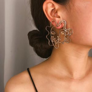 Stud Earrings Creative Women Hollow Abstract Face Charm Statement Party Jewelry Fashion