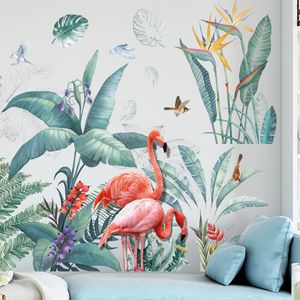 Grote Maat Flamingo Gras Muurstickers voor woonkamer Slaapkamer Plint Verwijderbare DIY Muurstickers Art Home Decor Stickers