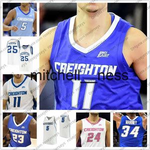 MIT8 Custom 2020 Creighton Bluejays Basketball 5 TY-Shon Alexander 11 Marcus Zegarowski 24 Mitch Ballock Blue Pink White Men Młodzież Kid Jersey 4xl