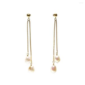 Stud Earrings Lii Ji Baroque Pearl American 14K Gold Filled Snake Chain Freshwater