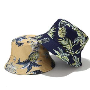 Wide Brim Hats LDSLYJR Cotton Pineapple Printing Bucket Fisherman Outdoor Travel Sun Hat for Men and Women G230603