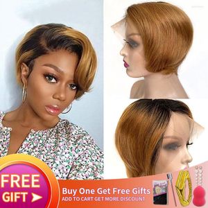 Ombre Pixie Cut Human Hair Lace Front Wig Pre Plucked Brazilian