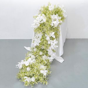 Flores decorativas 200 cm luxo branco respiração do bebê Gypsophila arranjo de fileira de flores artificiais festa de casamento decoração de eventos adereços de mesa tira