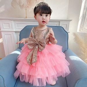 Kız Elbise Prenses Çocuklar Bebek Elbise Kızlar İçin Süslü Düğün Süper Sekik Bow Party Doğum Günü Yaz 12 2 4