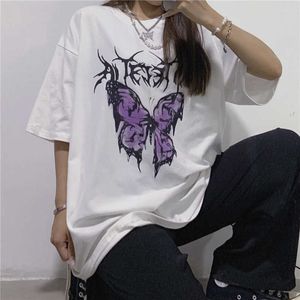 T-Shirt 2020 Summer Butterfly T-shirt stampata Harajuku Retro White O-Collo Top da donna casual P230603