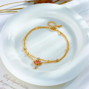 Anklets 1 PCS 316L Stainless Steel Classic Flower For Women Girls Fashion Round Zircon Non-Fading Foot Bracelets Jewelry
