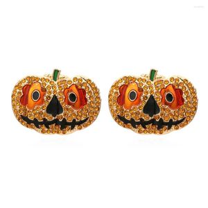 Orecchini a bottone strass colorati smorfia zucca donne smalto cartone animato lanterna di cristallo per gioielli di Halloween