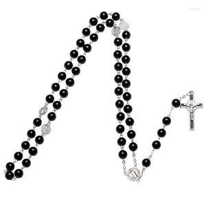 Hänge halsband mode glas pärla katolsk radband st benedict -kontakter Crucifix Cross Halsband män manliga religiösa smycken