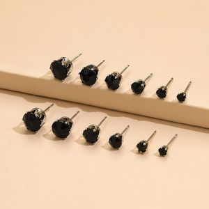 Conjunto de 6 peças de brincos simples com imitação boêmia escuro preto para festa masculino feminino