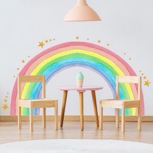 Large Rainbow Wall Stickers For Kids Room Decoration Wallpaper Giant Rainbow Stars Decals Removable Vinyl Murals Nursery Decor
