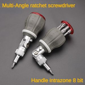 Screwdrivers Multi-functional ratchet screwdriver 180-degree 8-in-1 adjustable angle domestic maintenance mini quick ratchet screwdriver set 230606