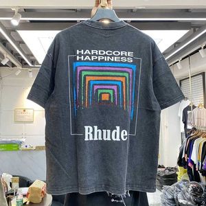 Tasarımcı Moda Giysileri Tees Tshirt Ins Süper Ateş Yeni Rhude Kısa Kollu Sigara Kutusu Kare Dizisi Özet Renk Tüneli Baskı Gevşek Tesis Tshirt Karyolası