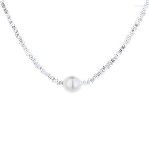 Catene 483FLZFSILVER Moda Trendy Design retrò Semplice blocco quadrato Argento 925 Collana di perle per le donne Accessori per gioielli con ciondoli Regalo