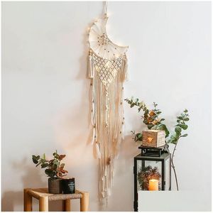 Tapissries Moon Tassel Rame Wall Hanging Tapestry Diy Handmade Woven Home Decor för sovrum Boho Drop Delivery Garden DHQ2Y