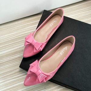 Kvinnor Flats bröllopskor Pink Cherry Red Pointed Casual Shoes Female Summer Spring Slip on Bowknot Flat Heel Ballet Shoes 33-43