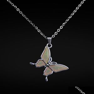 Pendant Necklaces Temperature Sensing Butterfly Necklace Stainless Steel Chain Women Fashion Jewelry Will And Sandy Drop Delivery Pen Dhgpv