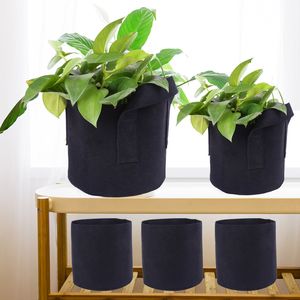 Black Garden Grow Påsar för blommor Växtkrukor Plantering Väska Plantor Flowerpot med handtag Nonwoven Tyg Prastical Reanvändbar träd Grow Bag